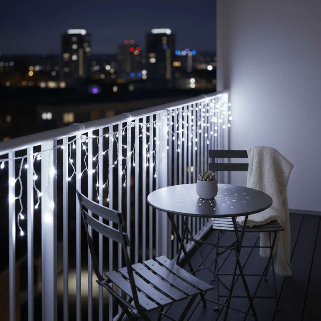 Twinkling Icicle Lights - Cool White 5m Width - White