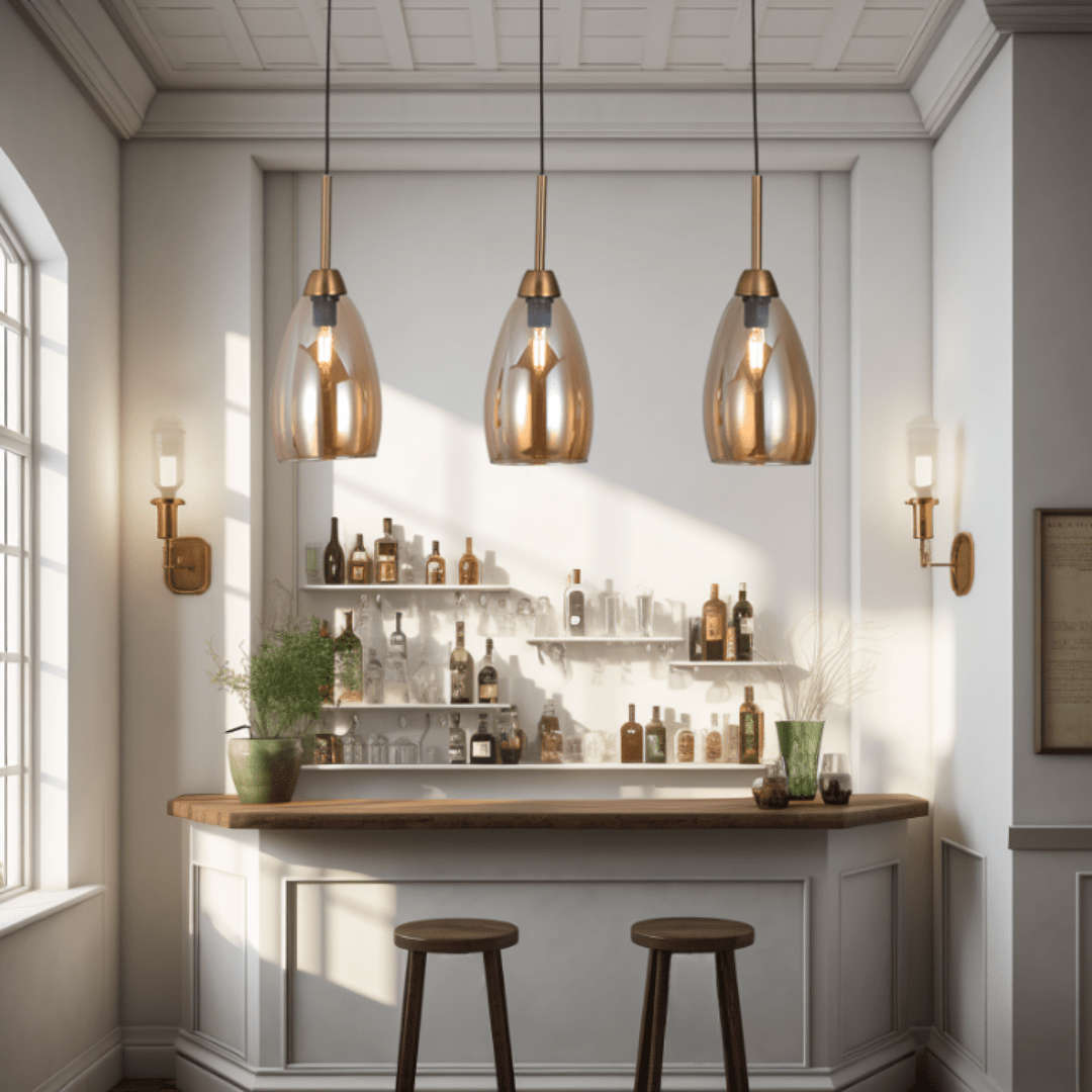 3 Light Gold & Amber Glass Pendant