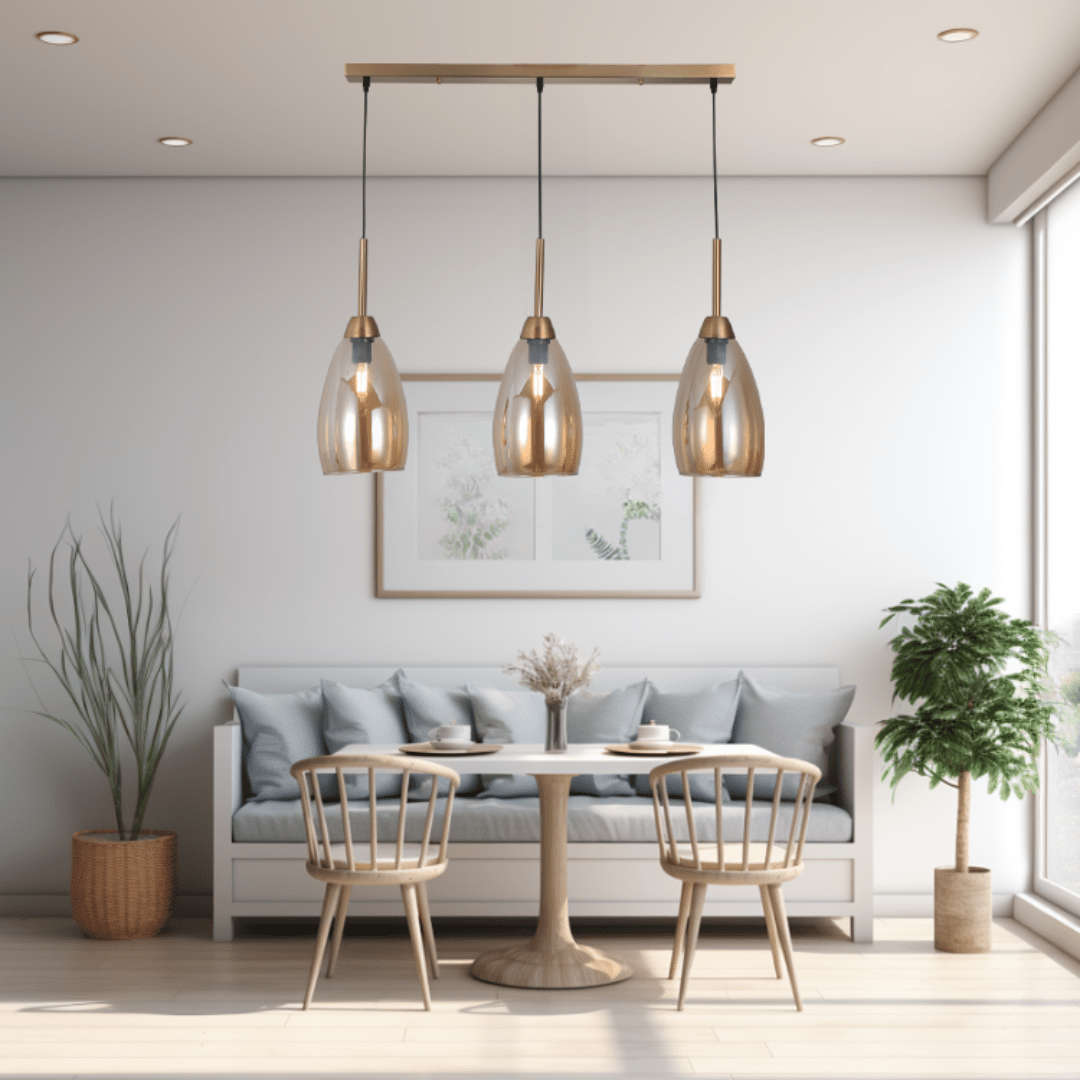 3 Light Gold & Amber Glass Pendant