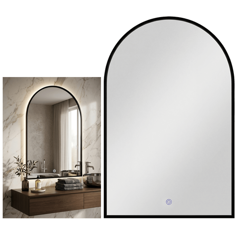 LED Mirror with Black Frame - Touch Switch, 3CCT Dimmable (IP44)
