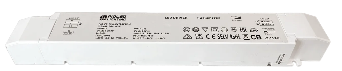 LED Power Supply - 24Vdc 75W Dimmable - Surge Protected / Slim Design
