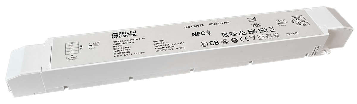 LED Power Supply - 24Vdc 150W Dimmable - Surge Protected Slim Design