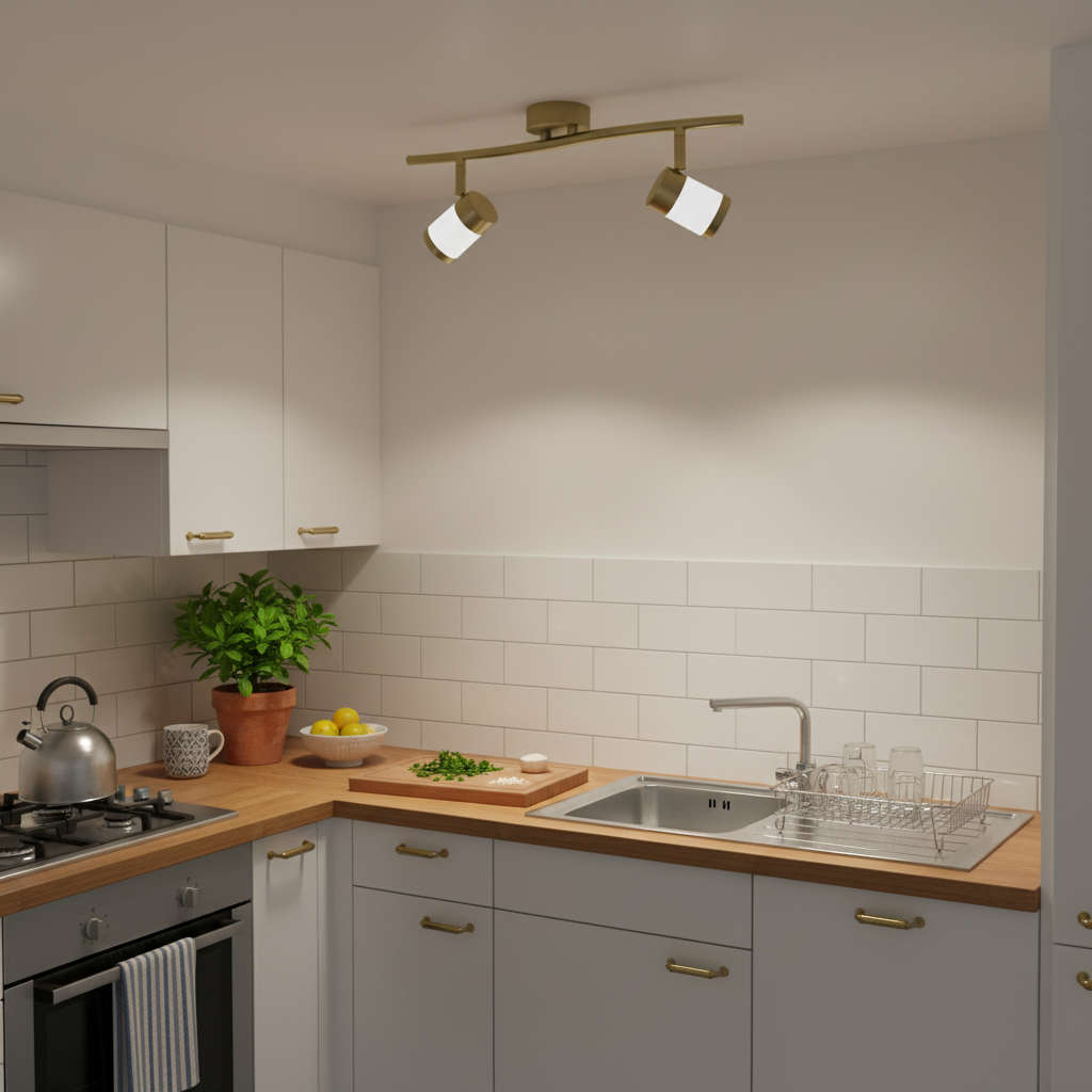 Bazley Brass & White 2 Light Ceiling Spotlight