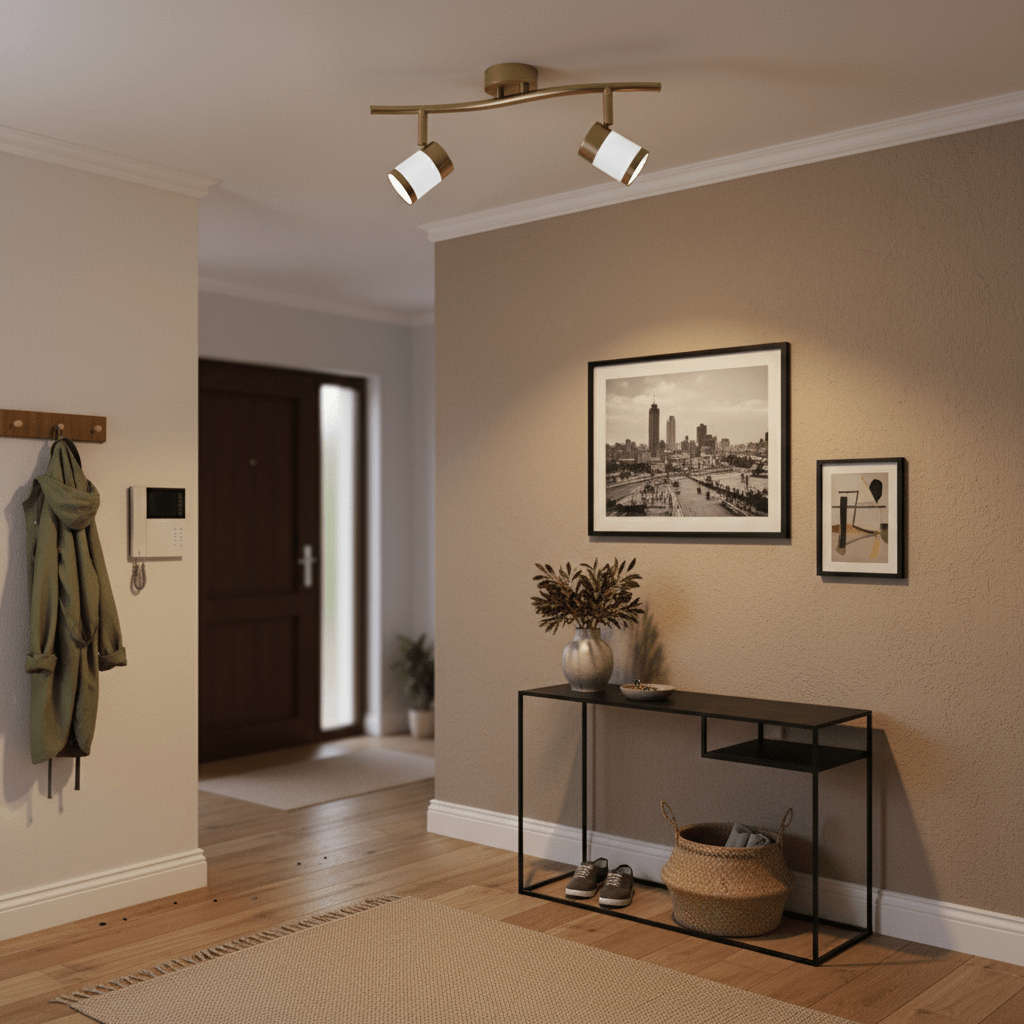 Bazley Brass & White 2 Light Ceiling Spotlight