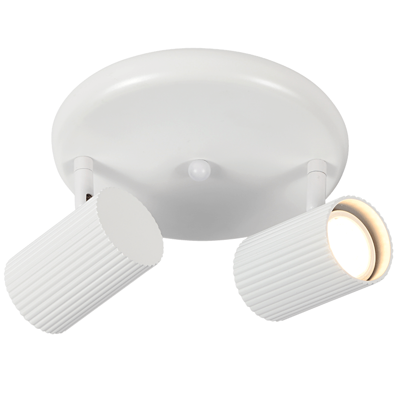 2 Light Ribbed Matt White Ceiling Spotlight