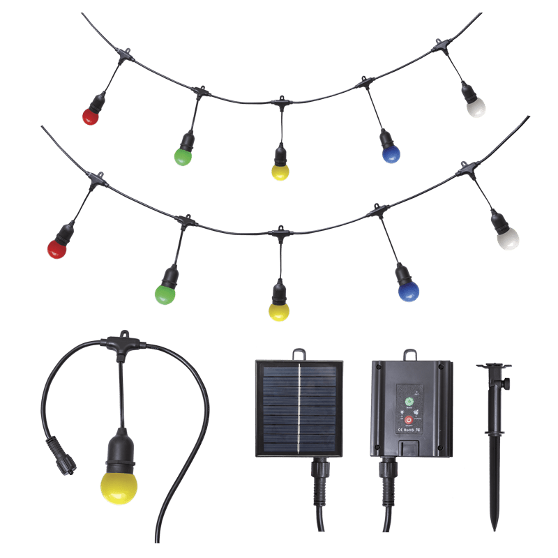 Solar Multi-Colour Outdoor String Light Kit - IP65