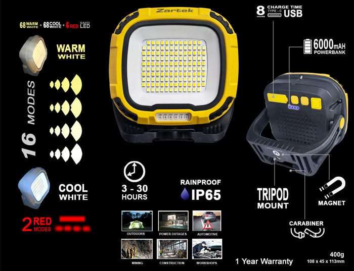 Rechargeable Portable Worklight 4000lm - Tripod