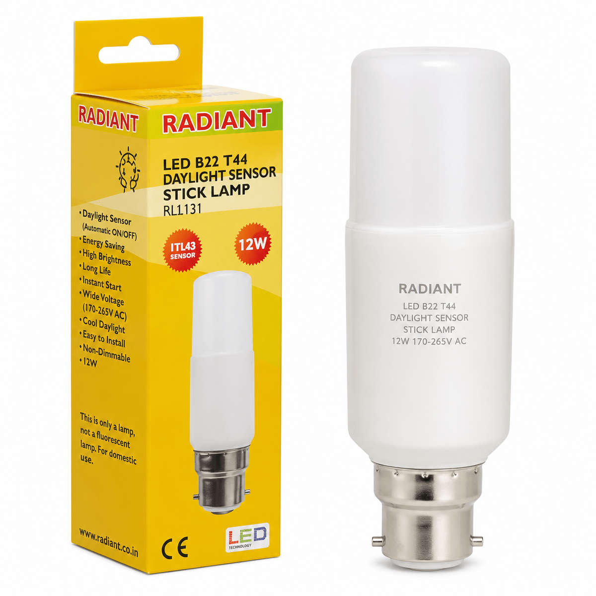 12W White Stick LED Bulb  B22, 4000K Neutral White