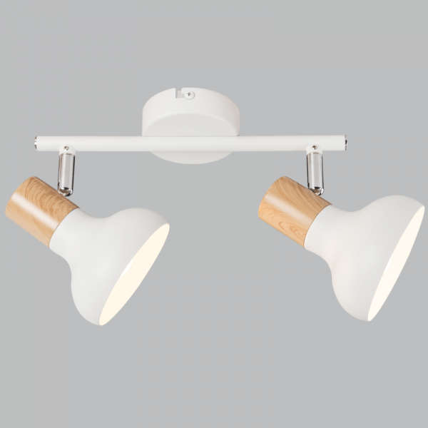 White Metal Wood Finish Spotlight - 2 Light