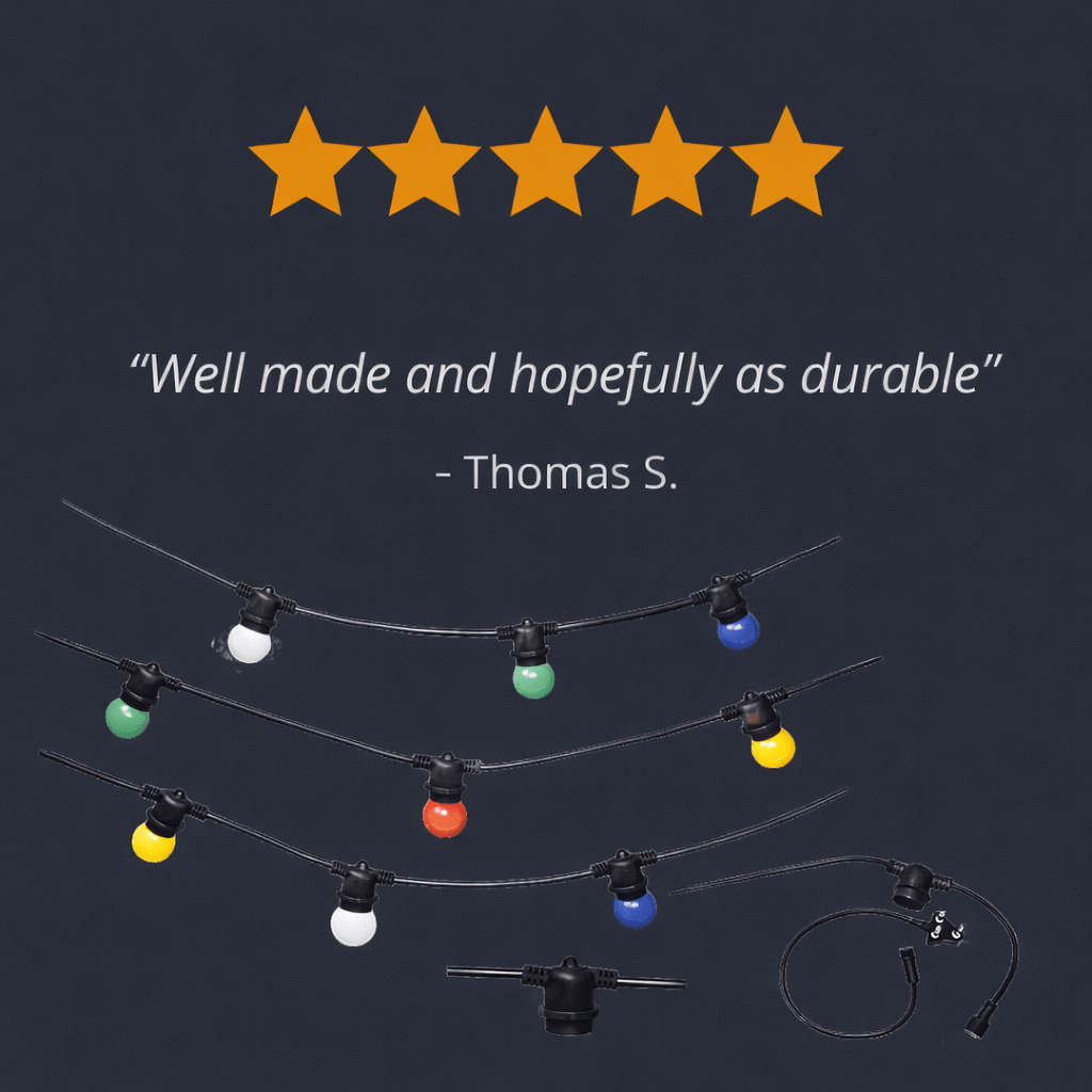 5 Meter Connectable Festoon Light Cable - Colour Bulbs