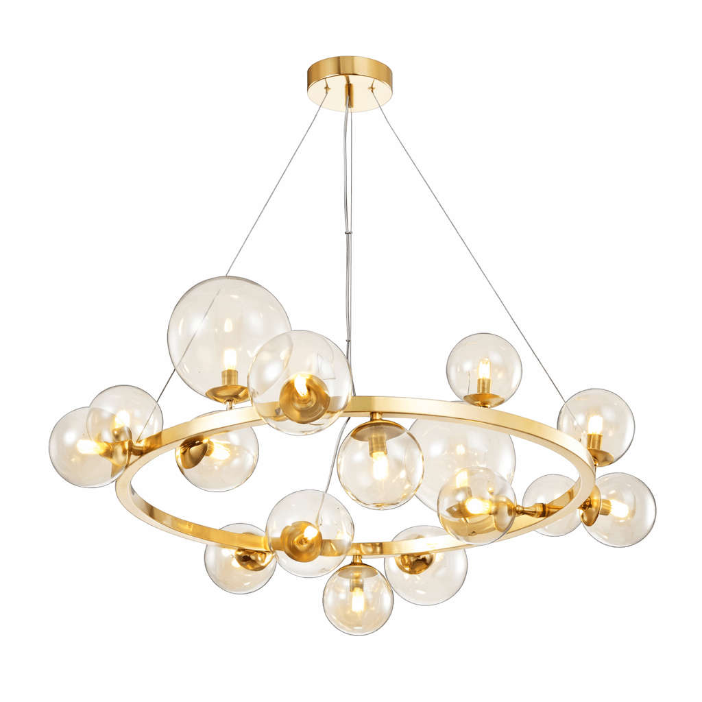 Round 14L Bubble Pendant French Gold with Cognac Glass