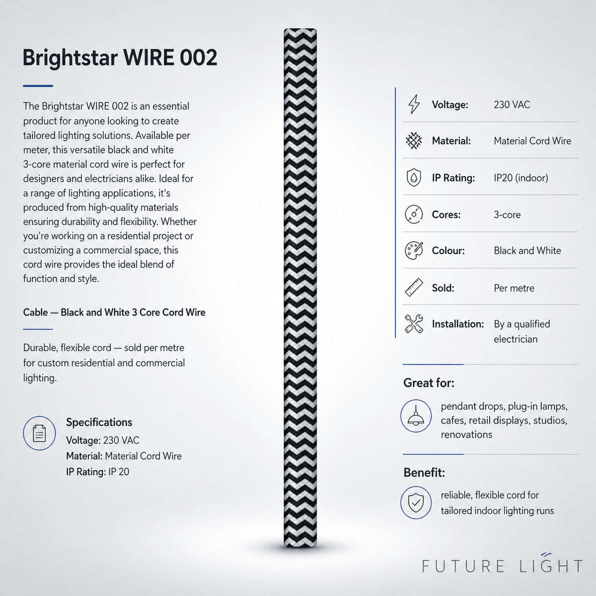 Black & White 3 Core Cord Wire