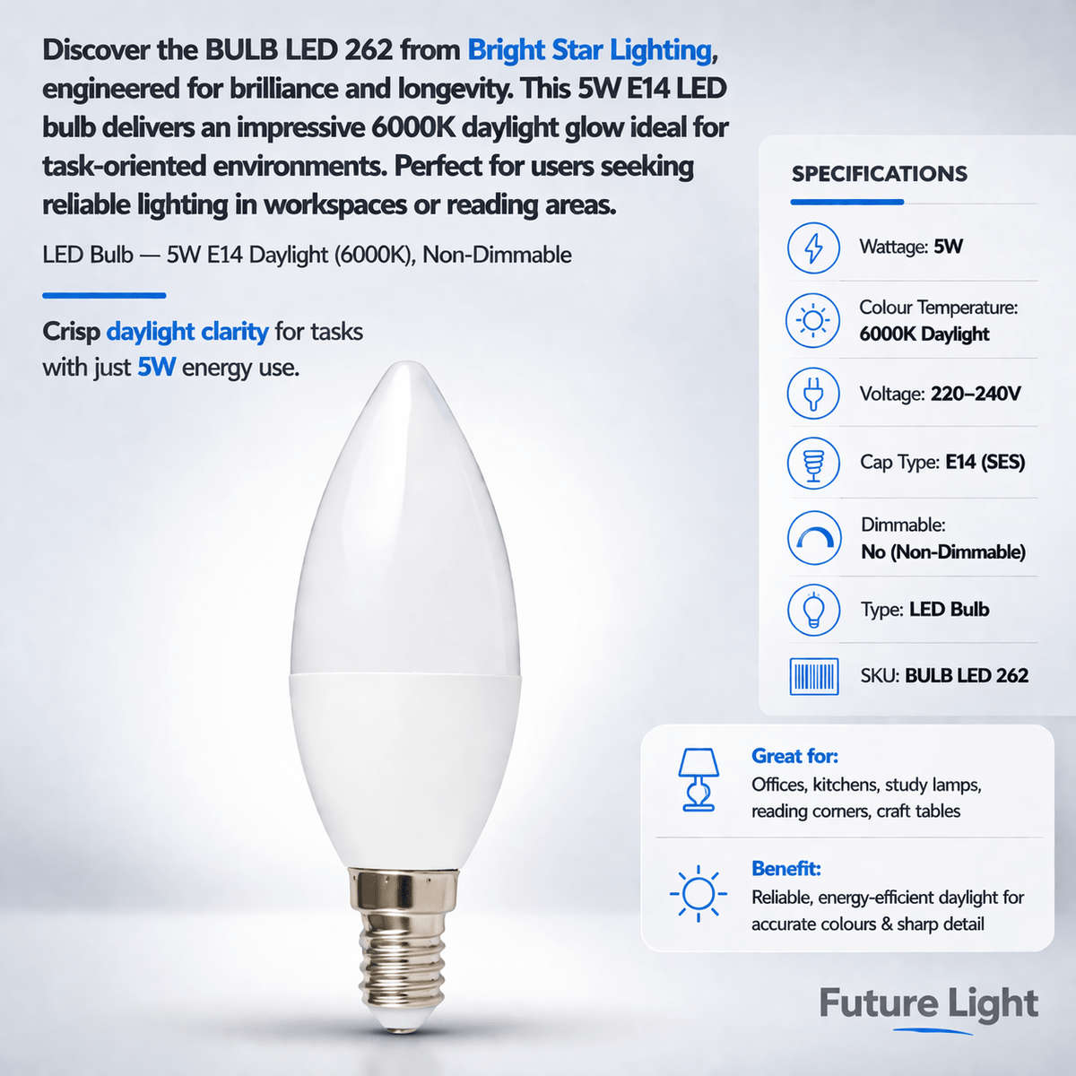5W Candle LED Bulb  E14, 6000K Daylight
