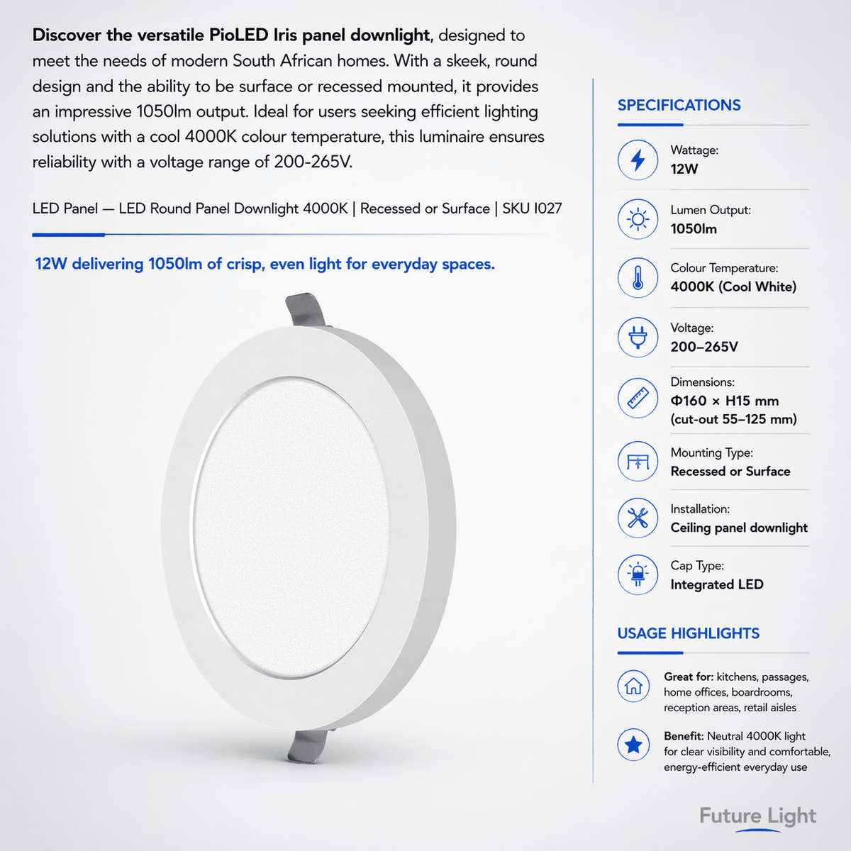 12W LED Round Iris Downlight 4000K