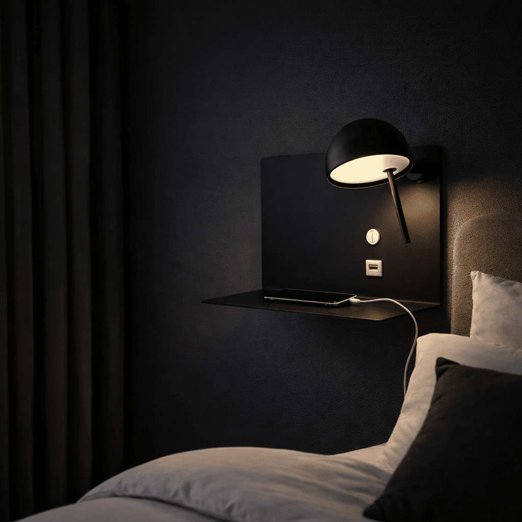 USB Wall Light 180mm Black