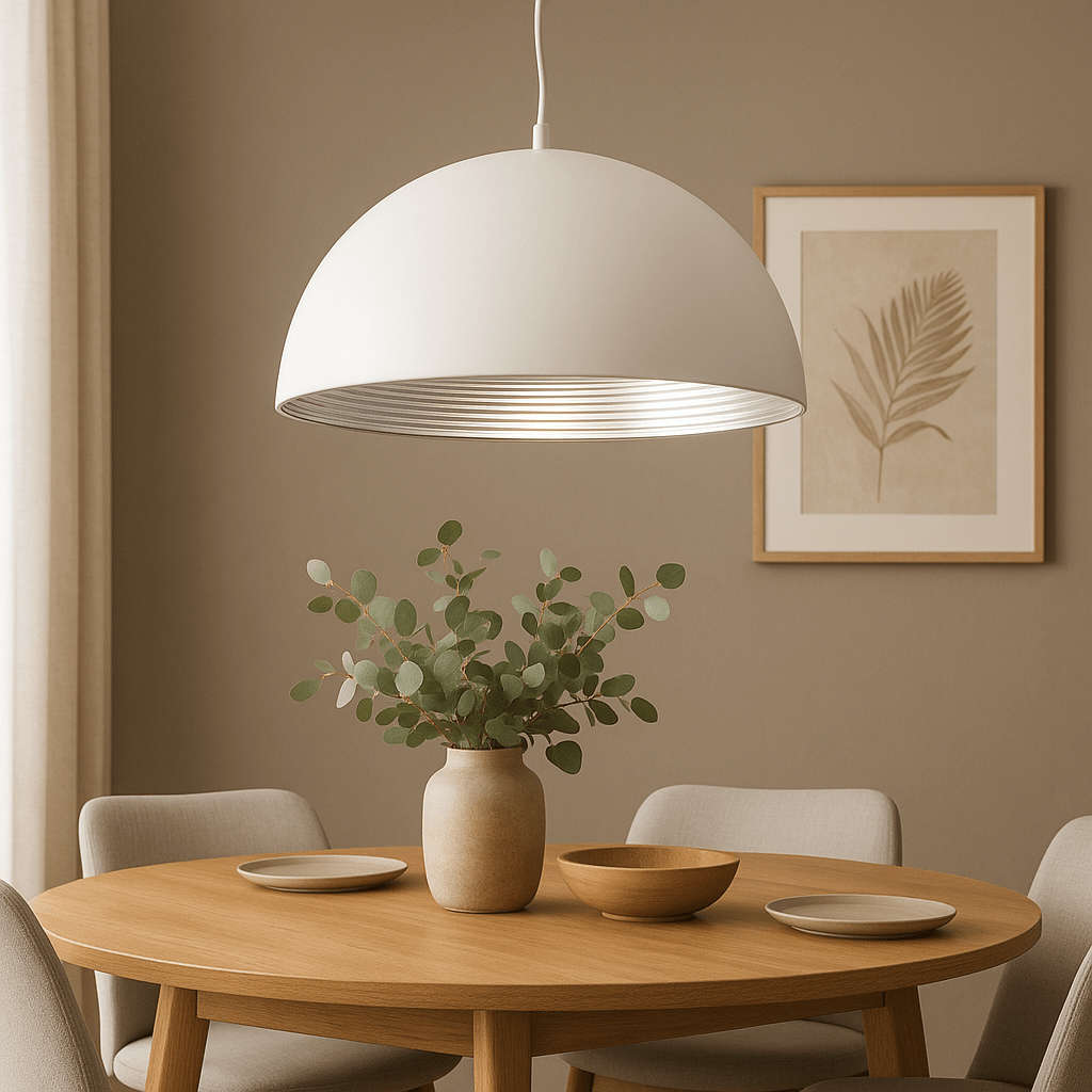 White Silver Dome Pendant Light Indoor Ambient Lighting