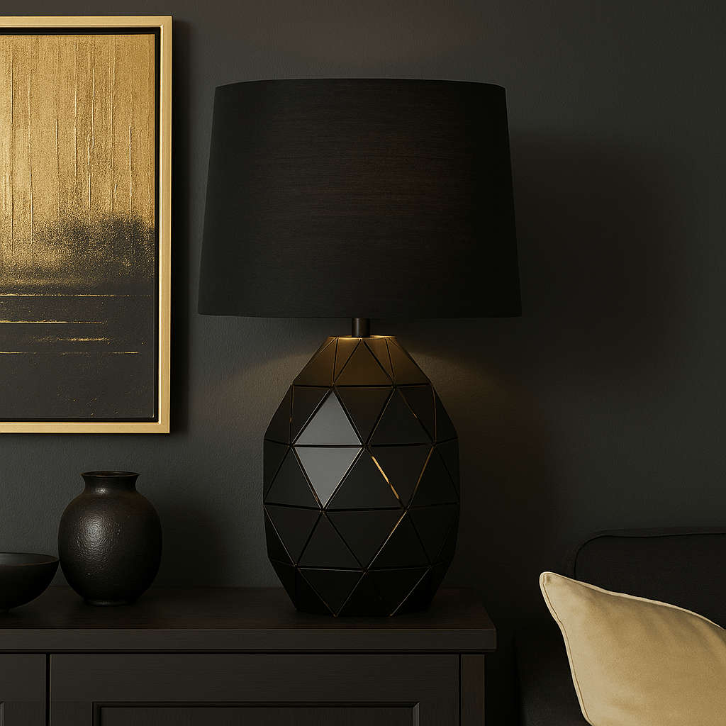 Black Geometric Table Lamp - Dual Light