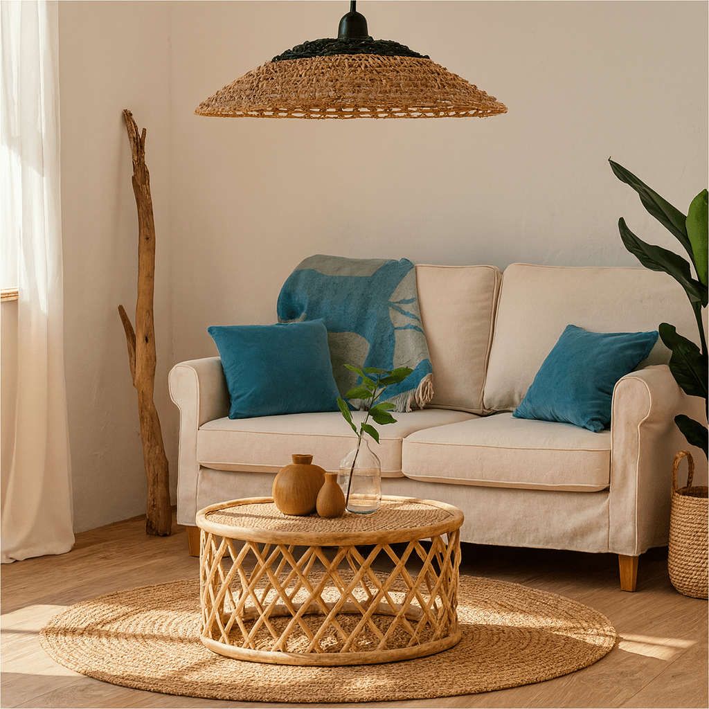 Iron and Paper Rope Pendant  - Natural & Black