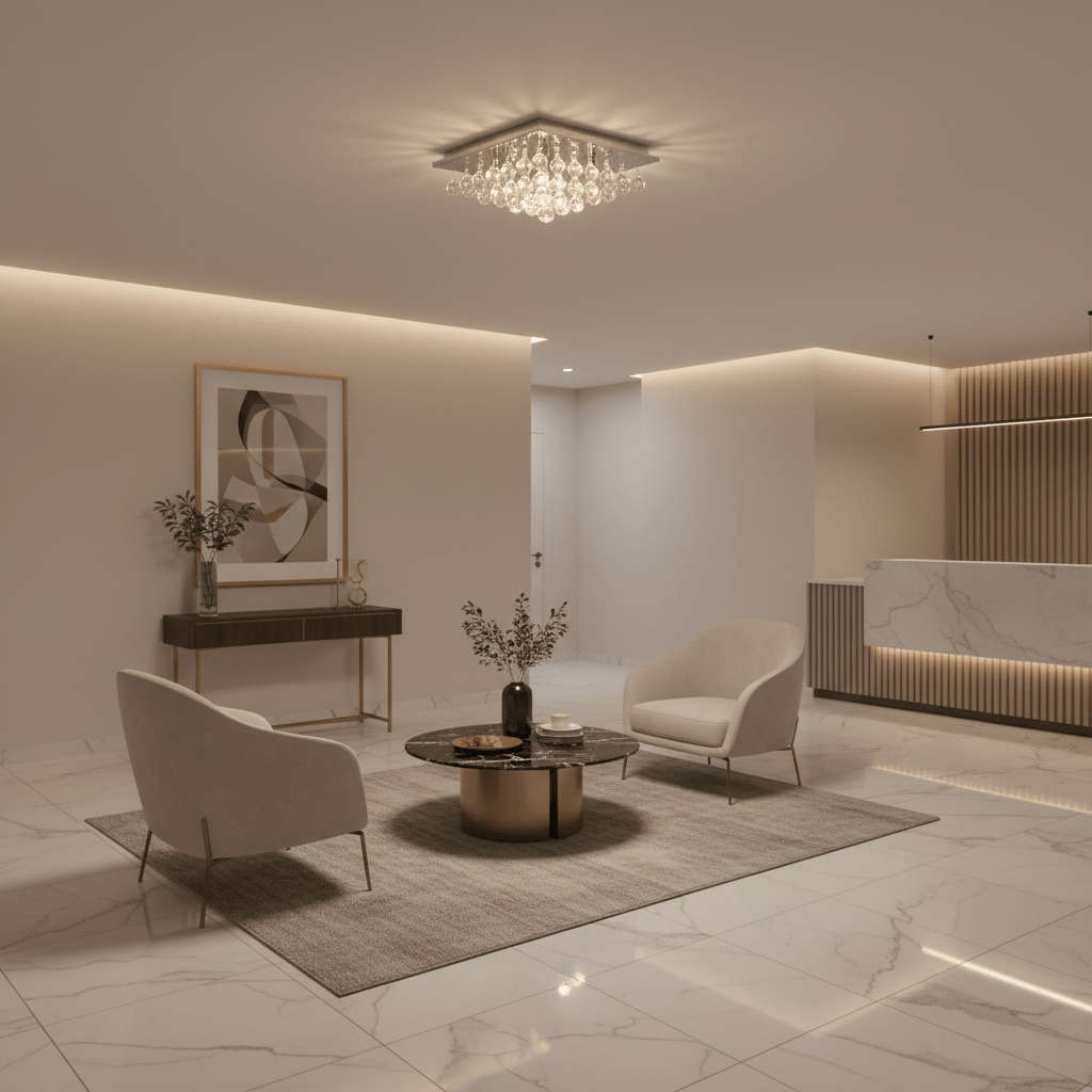 Small Square Crystal K9 Ceiling Fitting