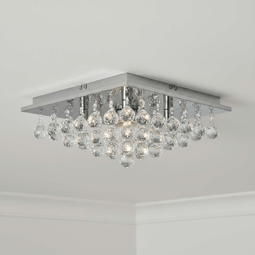 Small Square Crystal K9 Ceiling Fitting