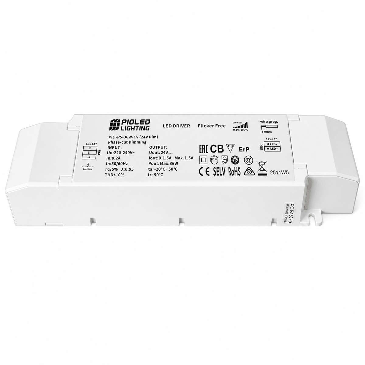 LED Power Supply - 24Vdc 36W Dimmable - Surge Protected / Slim Design