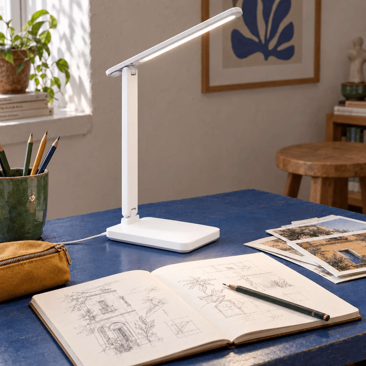 Multi-Functional Rechargeable Folding Desk Lamp - White