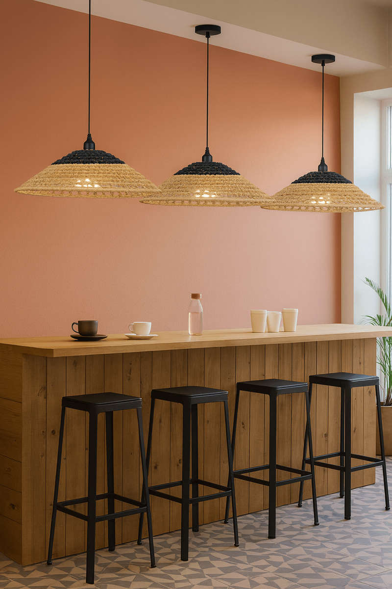 Iron and Paper Rope Pendant  - Natural & Black