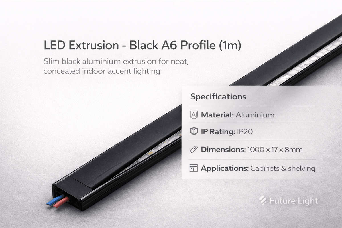 LED Extrusion - Black A6 Profile with Black Cover (3m)