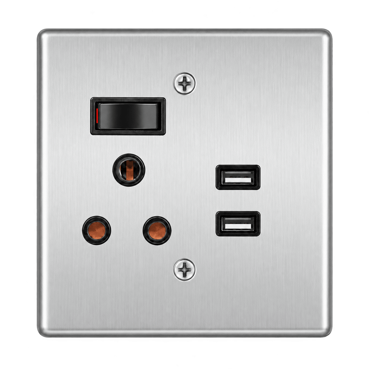 1 x 16A Switched Socket + 2 USB - Silver