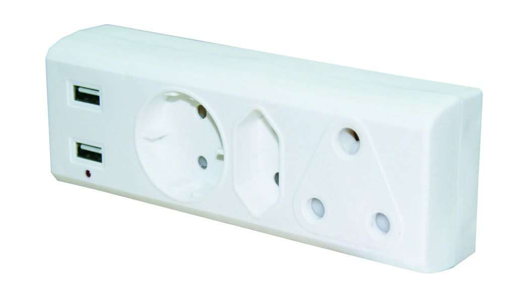 RSA, Schuko, Euro & Double USB Adaptor