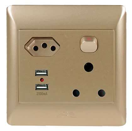 Champagne 1 x 16A, 1 x Euro, 2 x USB Switched Socket