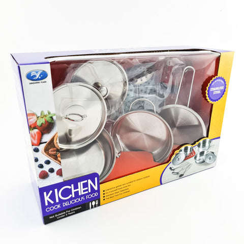 TOY Metal Pots & Pans (Stainless Steel)(Kitchen Cook Delicious)