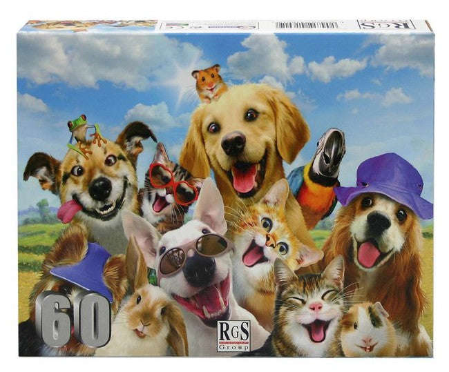 Puzzle 60pc Selfie Cats & Dogs Parrot (Summer Fun)