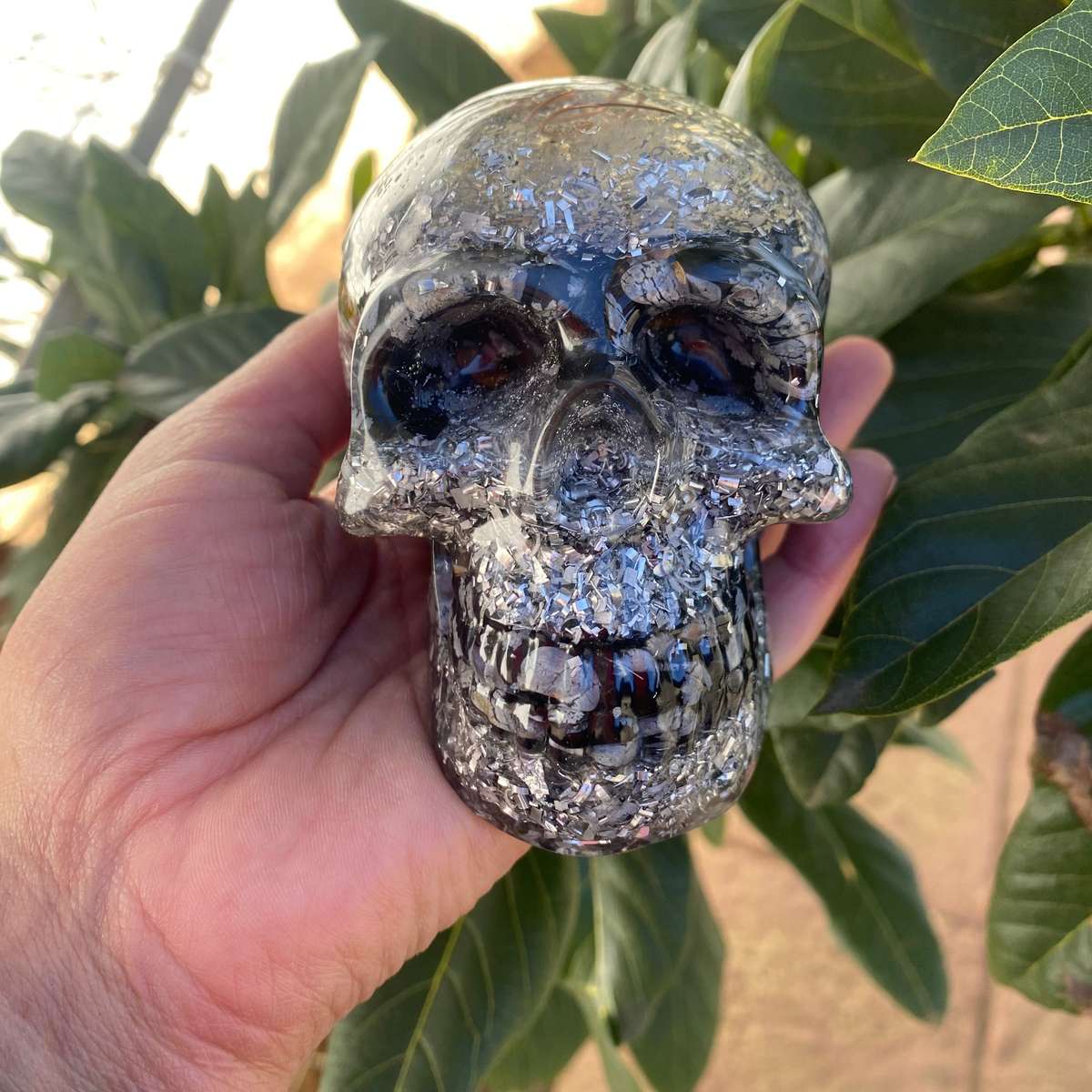 Orgonite Snowflake Obsidian Skull - 8cm