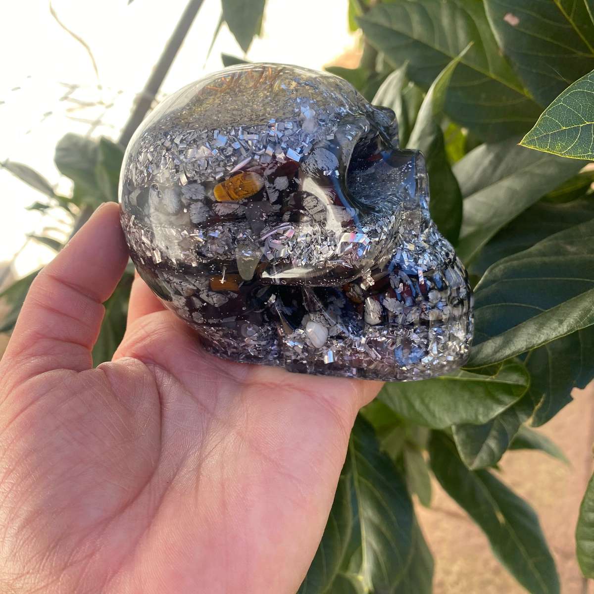 Orgonite Snowflake Obsidian Skull - 8cm