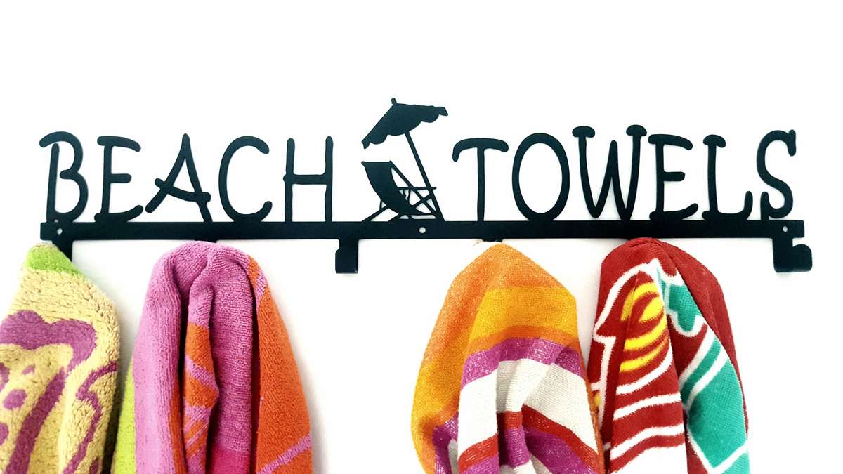 Beach Towels 6 hook towel hanger Large in Stainless steel or Black