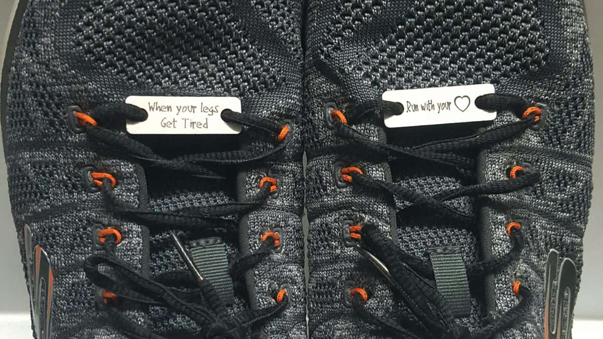 When your legs get tired run with your heart Shoelace Tag Set