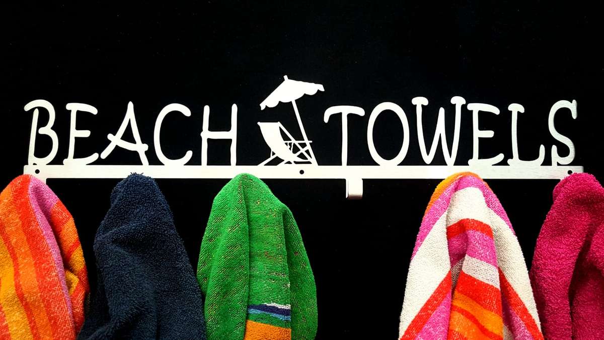 Beach Towels 6 hook towel hanger Large in Stainless steel or Black