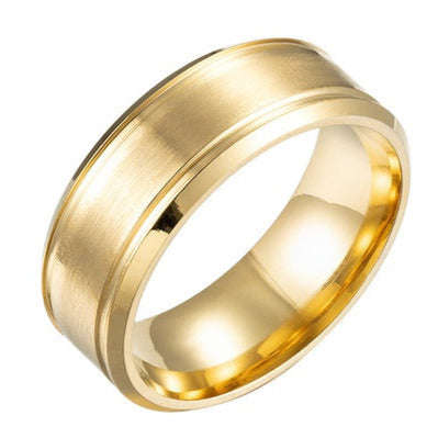 ASHA CRAFT - Mens Brushed Gold Steel Wedding Band Ring. Size 8