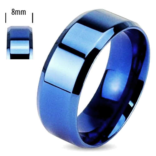 ASHA CRAFT - Mens Blue Beveled Wedding Band. Ring Size 8,9,10,11,12