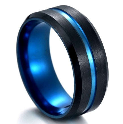 ASHA CRAFT - Mens Black Blue 8mm Wedding Band. Ring Size 11