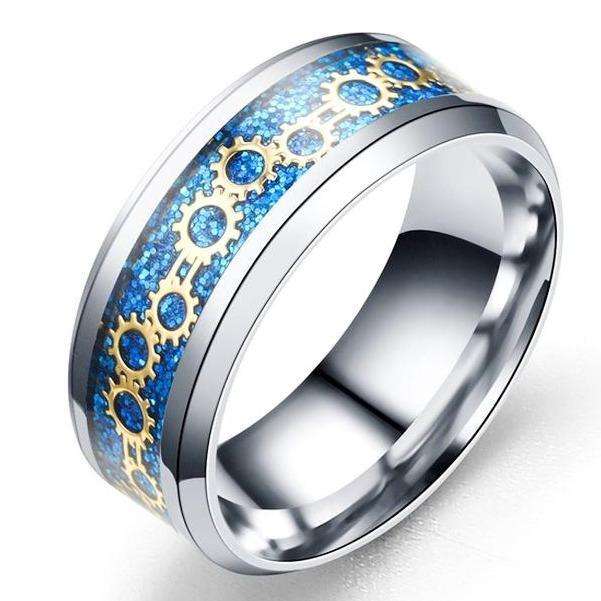 Mens Blue Gears Titanium Wedding Band. Size 12 | X-Y