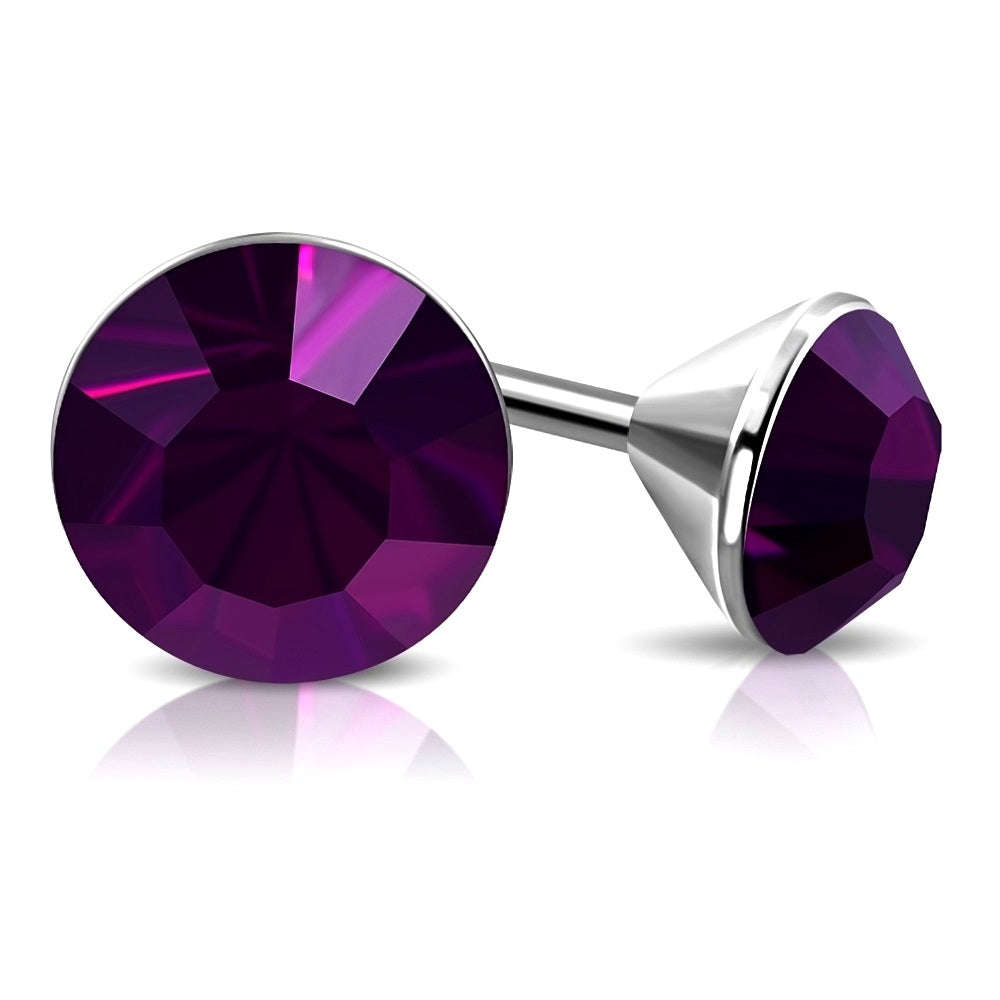Amethyst Purple Crystal Facetted Stud Earrings Stainless Steel