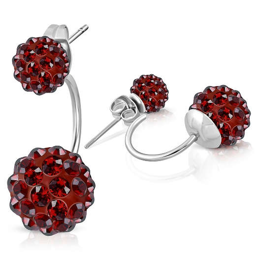 ASHA CRAFT - Stainless Steel Garnet Red Shamballa Ball Stud Earrings