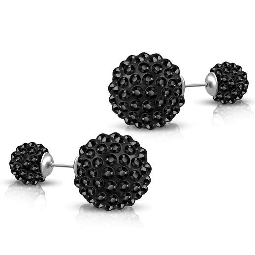 ASHA CRAFT - Black Shamballa Crystal Large Double Ball Earrings