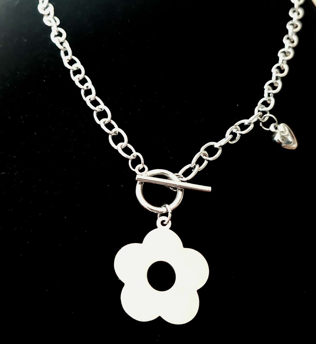 ASHA CRAFT - Flower Toggle Clasp Chunky Necklace Stainless Steel