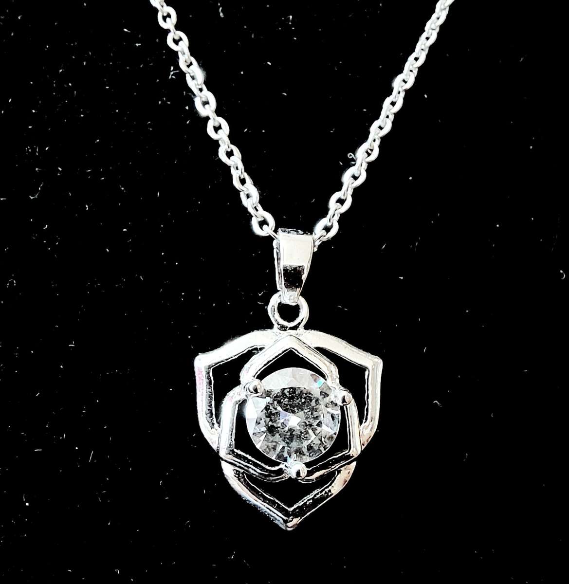 Lotus Flower CZ Pendant and Chain Necklace Stainless Steel