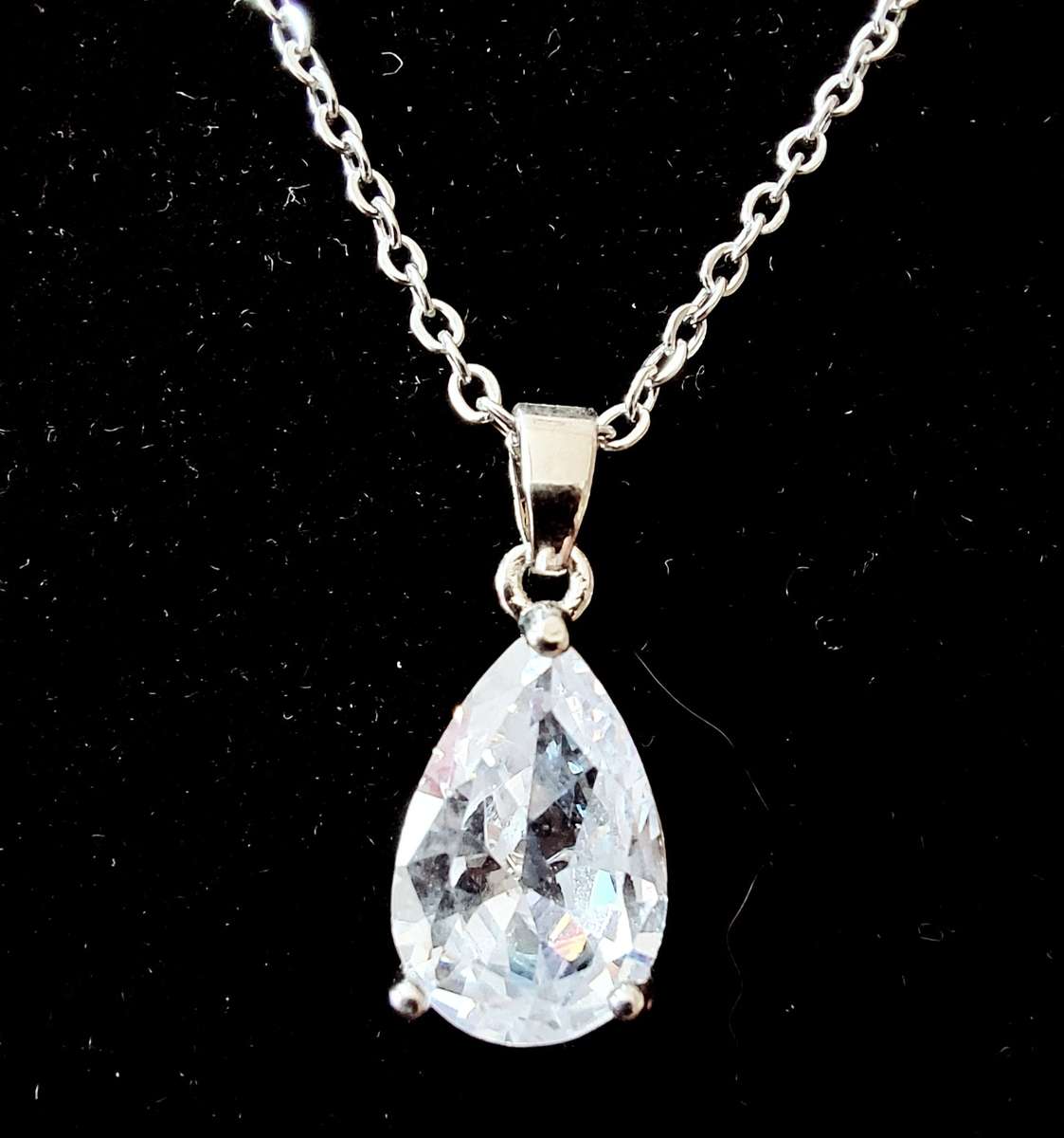 Pear White Cubic Zirconia Pendant Necklace Stainless Steel