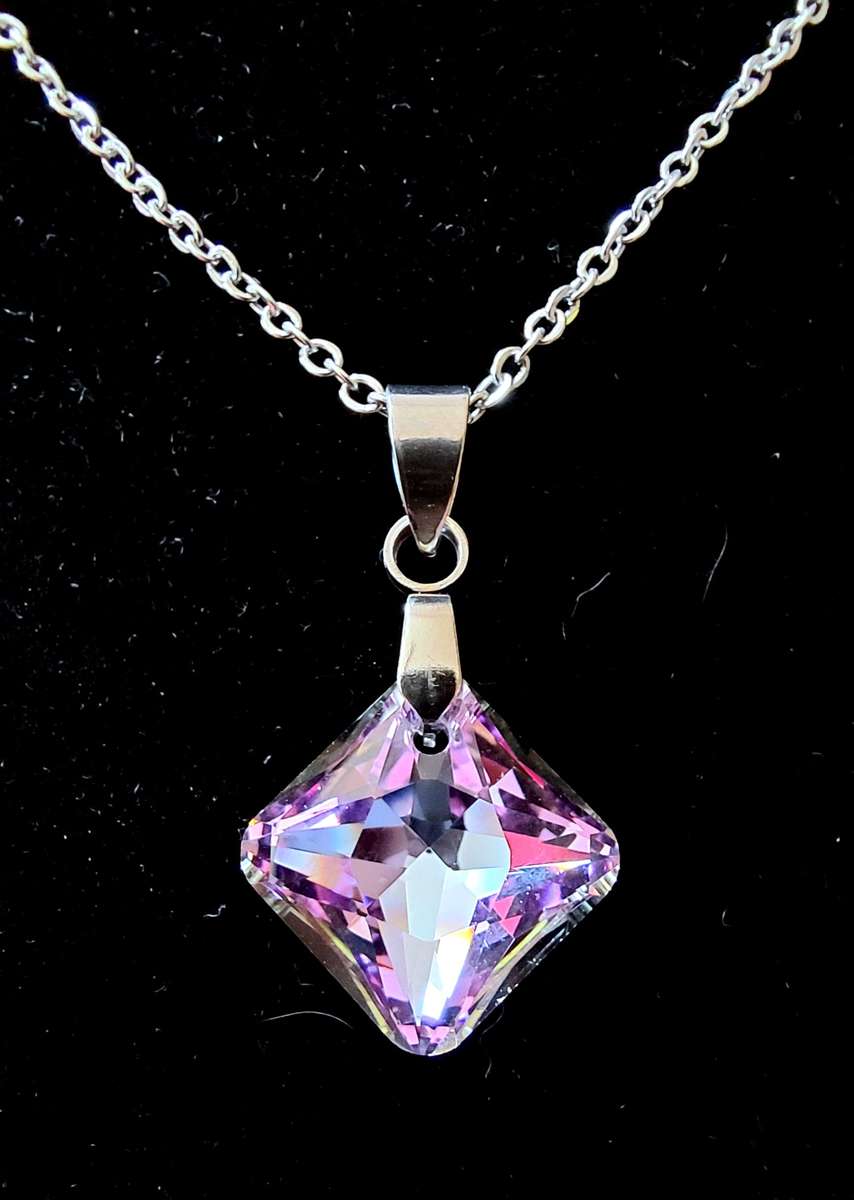10mm Faceted Rainbow Crystal Pendant Necklace Stainless Steel