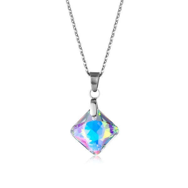 Multicolour Faceted Crystal Necklace Stainless Steel